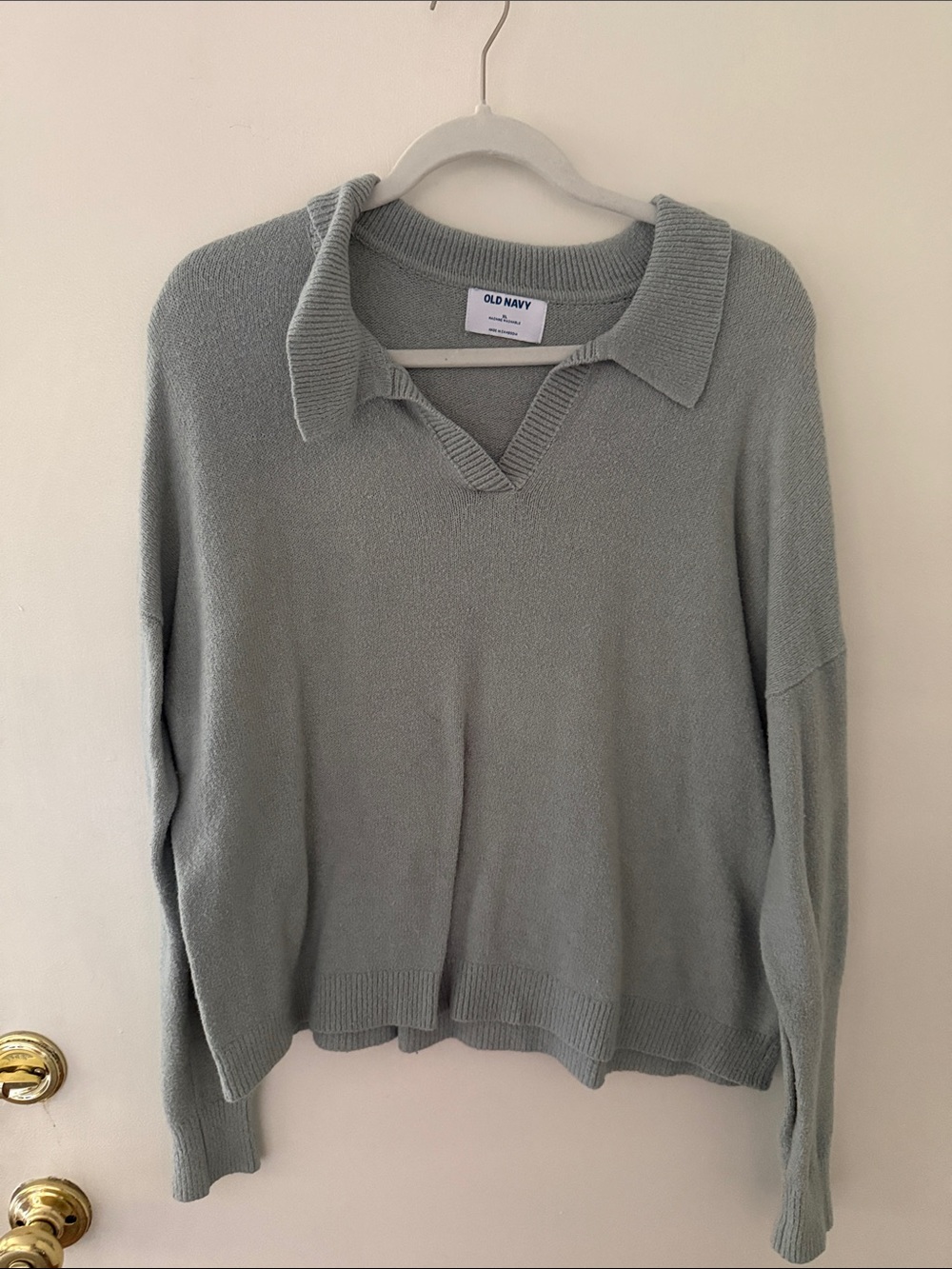 Old Navy Light Sage Green Polo V-Notch Knit Sweater